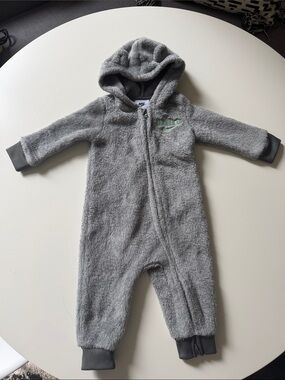 Nike Gray Plush Hooded Baby Footed One-Piece